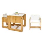 Kindertafel met 2 stoeltjes van natuurhout en wit | Montessori Dove set 2-4 jaar - galeriefoto 1 | Cozy Collections