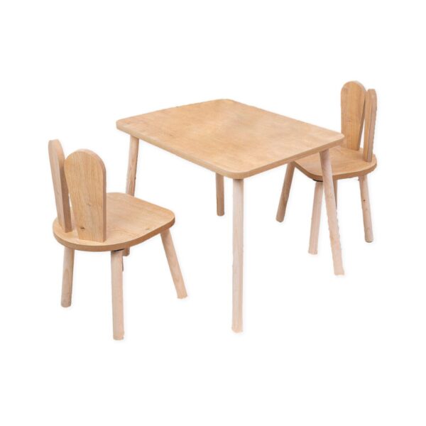 Tafelset met 2 stoeltjes haas van natuurhout | Design Bunny - productafbeelding | Cozy Collections