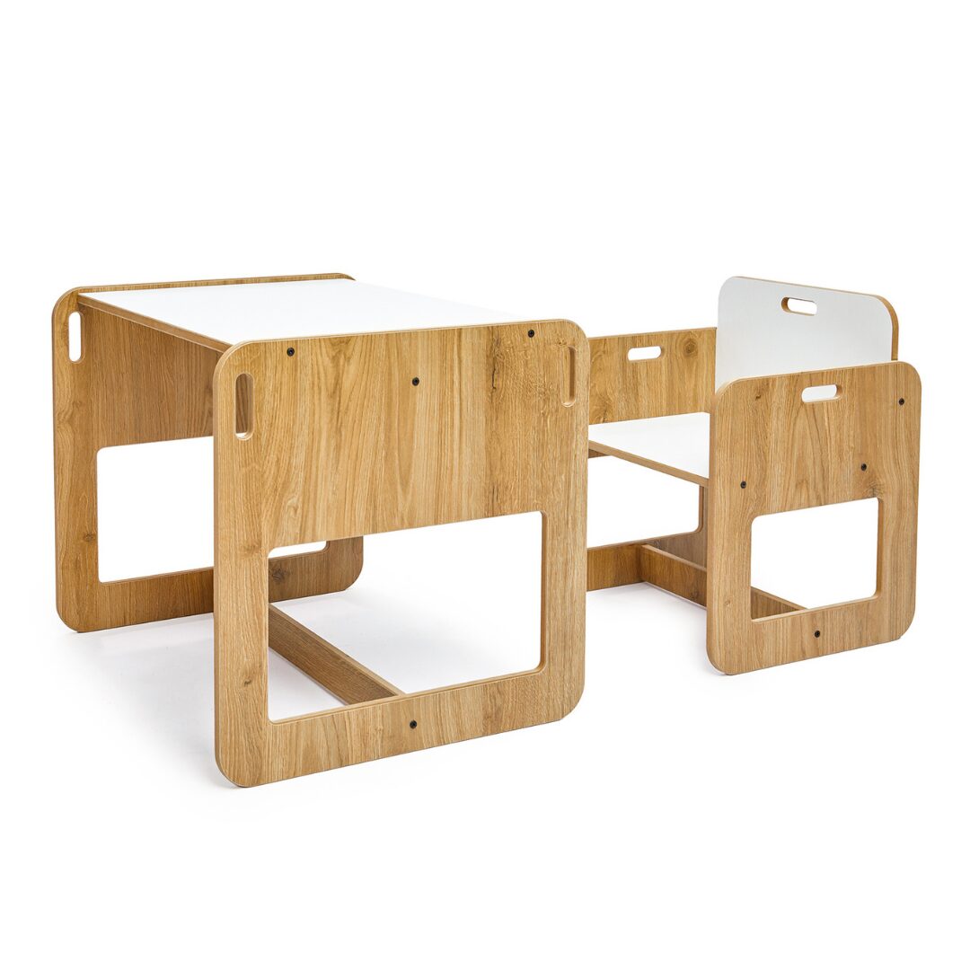 Kindertafel en stoelset van natuurhout en wit | Montessori Dove set 2-4 jaar - galeriefoto 1 | Cozy Collections