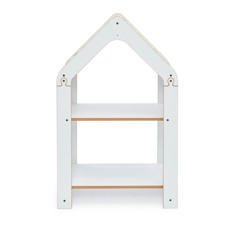 Witte huisjeskast met 2 niveaus | Montessori boekenrek met geel-wit chevrondak - galeriefoto 2 | Cozy Collections