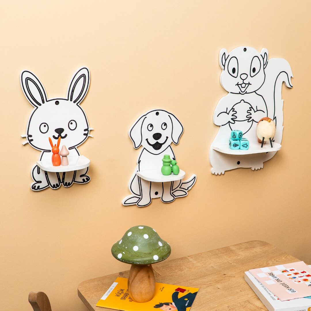 Kinderen-Wandrek met 3 niedlichen Tieren – Haas, Hund, Eichhörnchen van naturbelassenem Hout Kinderwandrek met 3 schattige dieren van natuurhout | Haas, hond en eekhoorn - productafbeelding | Cozy Collections
