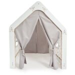 Wit kinderspeelhuis met stoffen tent | Montessori hut in geel en grijs - galeriefoto 3 | Cozy Collections