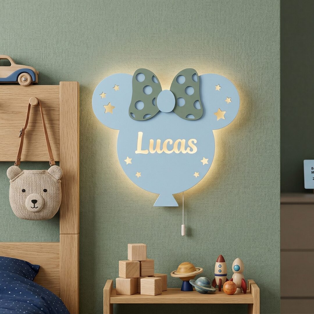 Gepersonaliseerde strik wandnachtlamp met naam LED hout | Houten LED nachtlamp