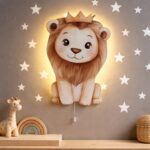 Wandnachtlamp leeuw met kroon LED | Houten LED nachtlamp