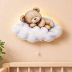 Gepersonaliseerde wandnachtlamp beer op wolk | Houten LED nachtlamp