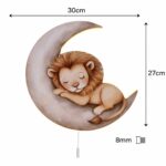 LED-wandnachtlamp slapende leeuw op de maan | Houten LED nachtlamp