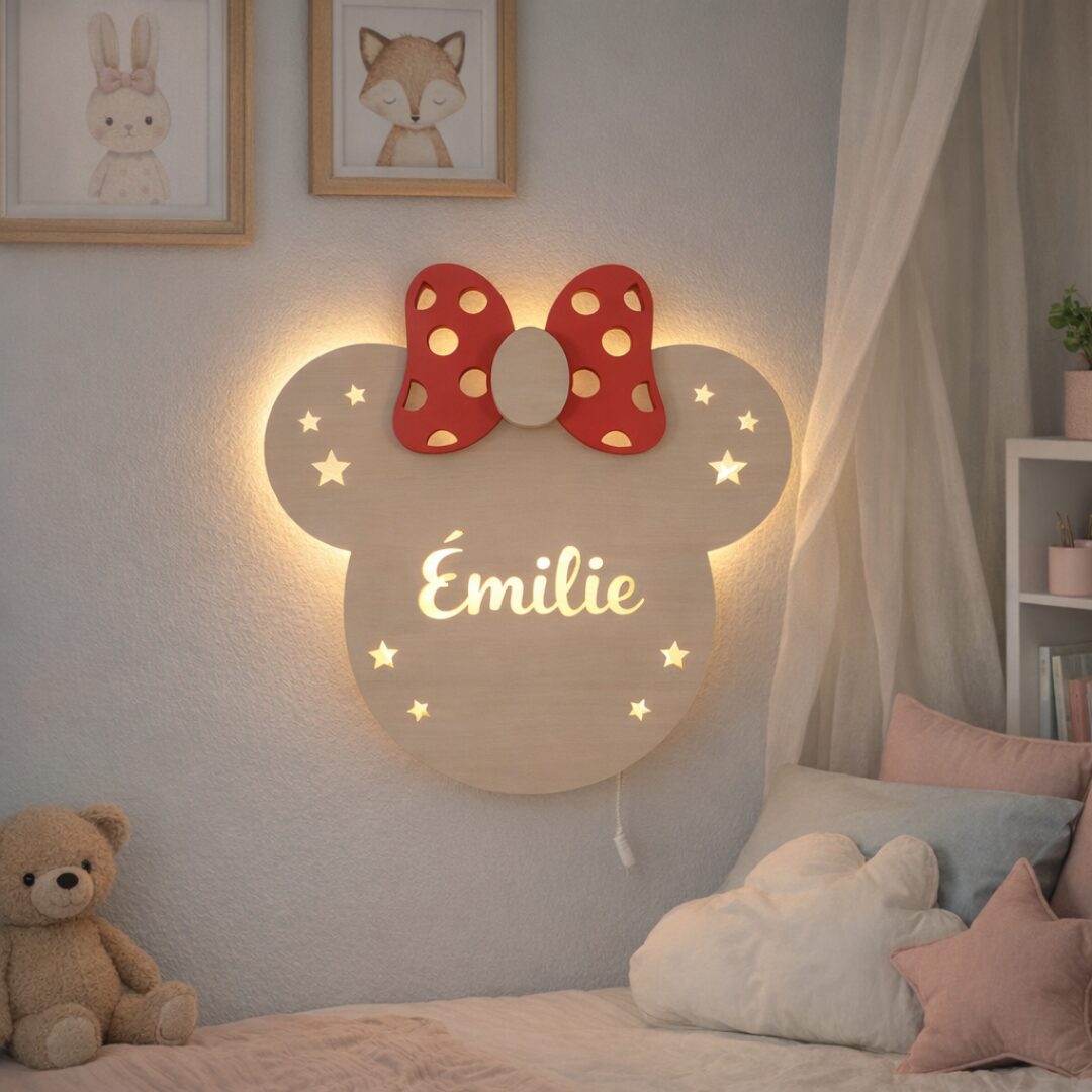 Gepersonaliseerde strik wandnachtlamp met naam LED hout | Houten LED nachtlamp