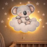 Wandnachtlamp koala slapend op wolk | Houten LED nachtlamp
