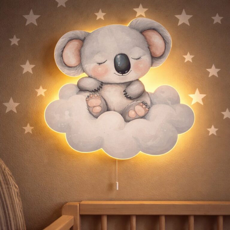 Wandnachtlamp koala slapend op wolk | Houten LED nachtlamp