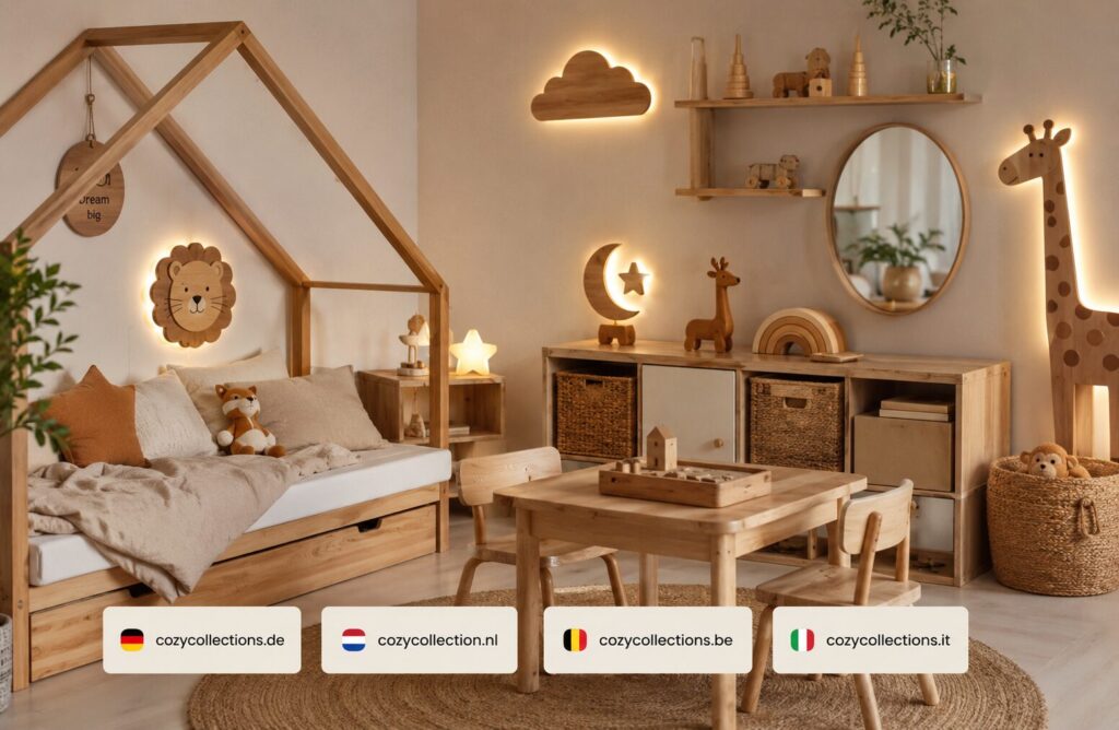 Officiële Cozy Collections webshops in Europa voor houten kindermeubels nachtlampjes en kinderkamerdecoratie
