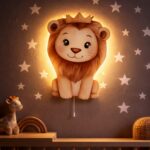Wandnachtlamp leeuw met kroon LED | Houten LED nachtlamp