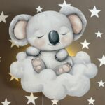 Wandnachtlamp koala slapend op wolk | Houten LED nachtlamp