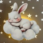 Wandnachtlamp konijntje op wolk | Houten LED nachtlamp
