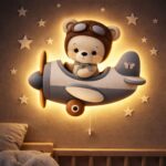 Wandnachtlamp pilotenbeer in vliegtuig | Houten LED nachtlamp