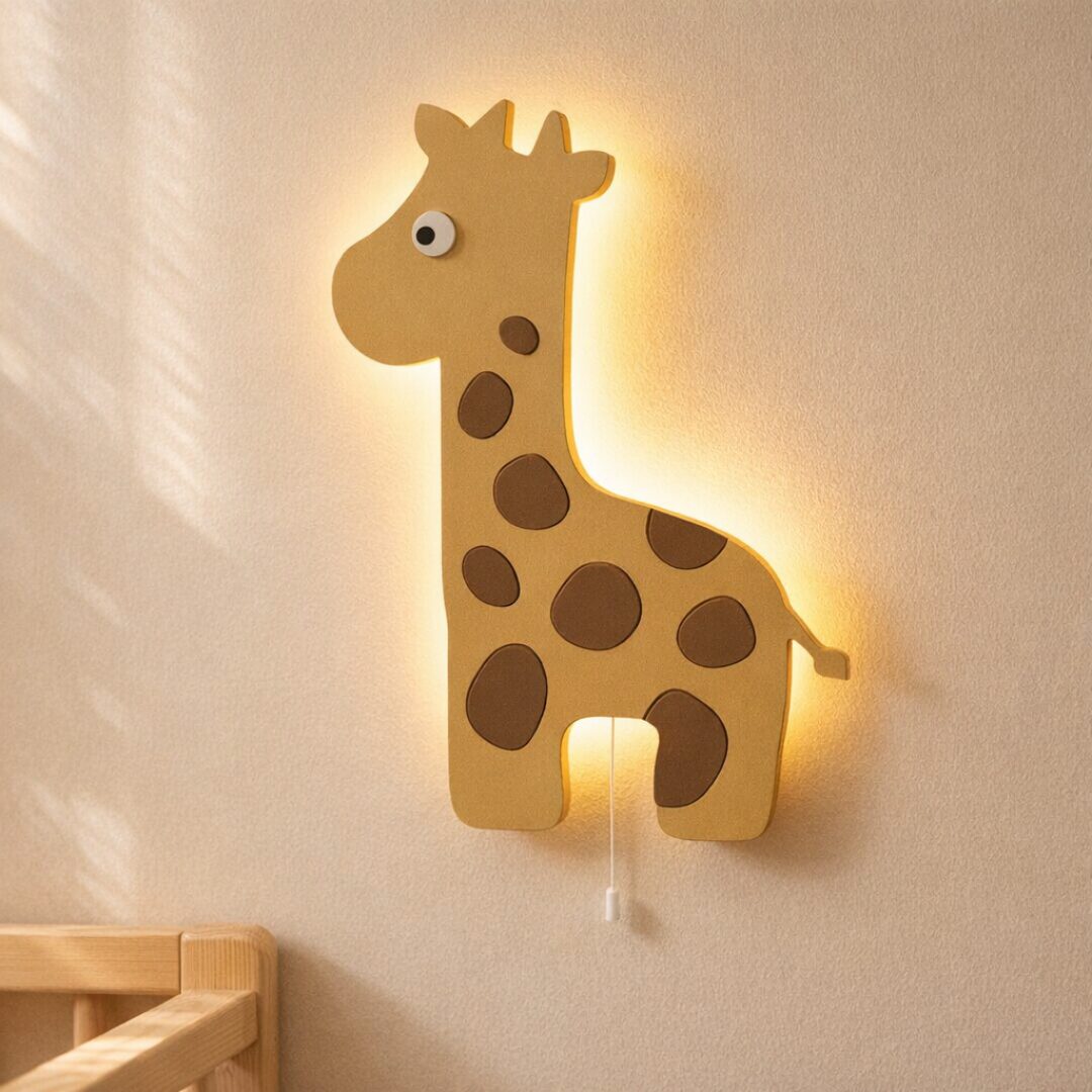 Giraf LED-wandnachtlamp van hout | Houten LED nachtlamp