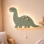 Dinosaurus LED-wandnachtlamp van hout saliegroen | Houten LED nachtlamp