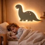 Dinosaurus LED-wandnachtlamp van hout saliegroen | Houten LED nachtlamp