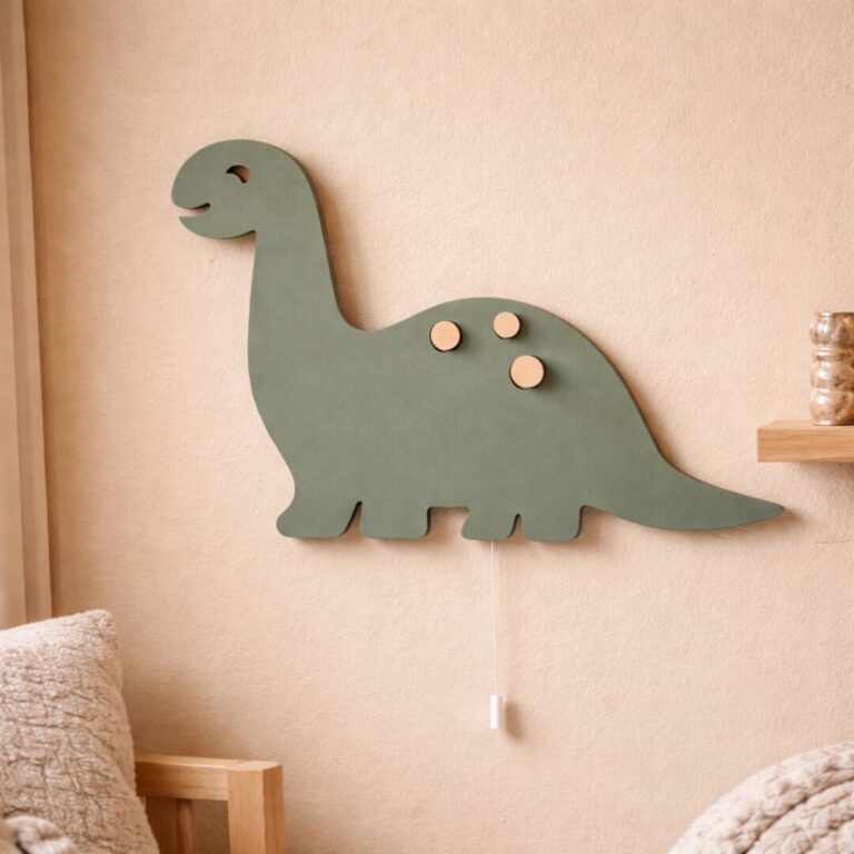 Dinosaurus LED-wandnachtlamp van hout saliegroen | Houten LED nachtlamp