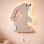 Hangoor konijn LED-wandnachtlamp van meerlaags hout | Houten LED nachtlamp