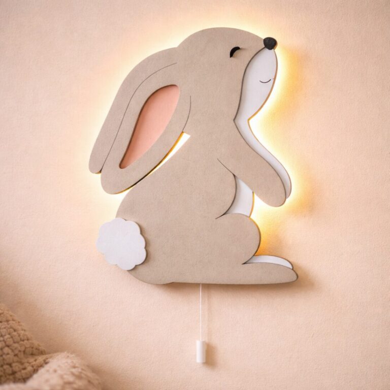 Hangoor konijn LED-wandnachtlamp van meerlaags hout | Houten LED nachtlamp