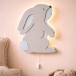 Hangoor konijn LED-wandnachtlamp van meerlaags hout | Houten LED nachtlamp