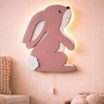 Hangoor konijn LED-wandnachtlamp van meerlaags hout | Houten LED nachtlamp
