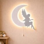 Fee op de maan LED-wandnachtlamp van hout | Houten LED nachtlamp