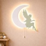 Fee op de maan LED-wandnachtlamp van hout | Houten LED nachtlamp