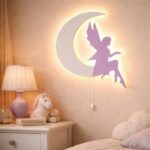 Fee op de maan LED-wandnachtlamp van hout | Houten LED nachtlamp