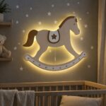 Schommelpaard LED-wandnachtlamp | Houten LED nachtlamp