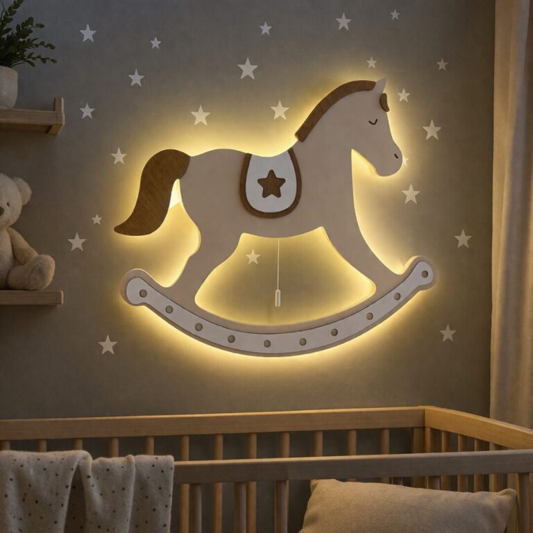 Schommelpaard LED-wandnachtlamp | Houten LED nachtlamp