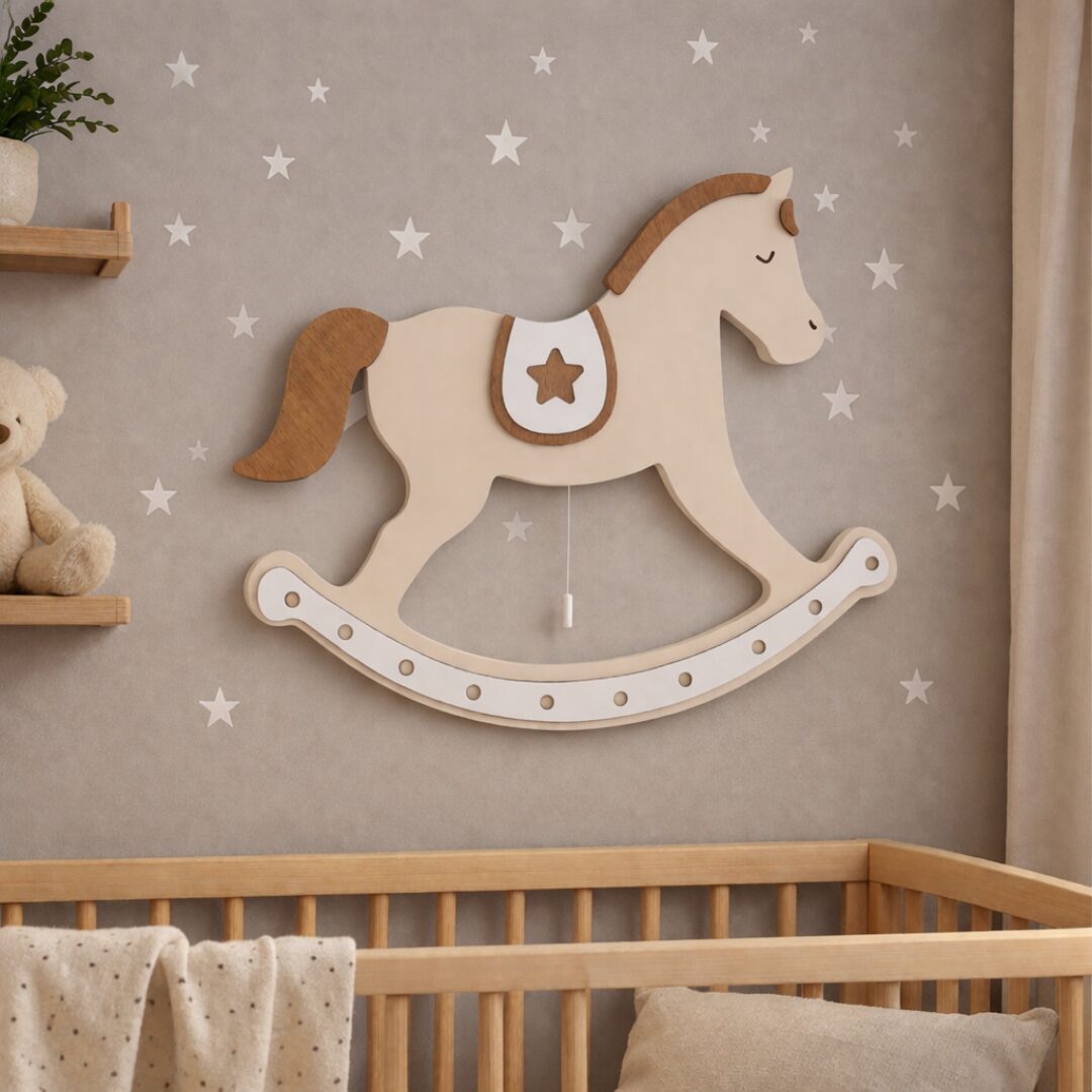 Schommelpaard LED-wandnachtlamp | Houten LED nachtlamp Schommelpaard LED-wandnachtlamp | Houten LED nachtlamp