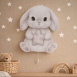 Grijs konijn met ster LED-wandnachtlamp | Houten LED nachtlamp