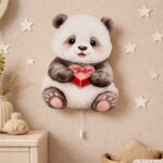 Kawaii panda met hart LED-wandnachtlamp | Houten LED nachtlamp