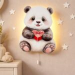 Kawaii panda met hart LED-wandnachtlamp | Houten LED nachtlamp