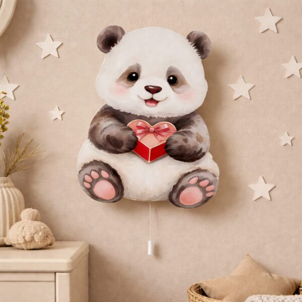 Kawaii panda met hart LED-wandnachtlamp | Houten LED nachtlamp