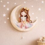 Prinses op de maan LED-wandnachtlamp | Houten LED nachtlamp