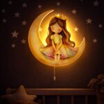 Prinses op de maan LED-wandnachtlamp | Houten LED nachtlamp