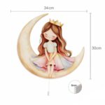 Prinses op de maan LED-wandnachtlamp | Houten LED nachtlamp