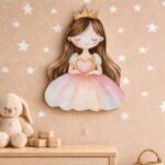 Prinses kroon en hart LED-wandnachtlamp | Houten LED nachtlamp