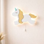 Eenhoorn volledig silhouet LED-wandnachtlamp van hout | Houten LED nachtlamp