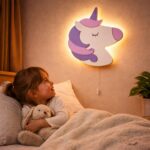 Eenhoorn LED-wandnachtlamp van hout | Houten LED nachtlamp
