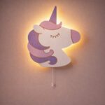 Eenhoorn LED-wandnachtlamp van hout | Houten LED nachtlamp