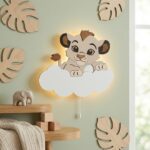 Gepersonaliseerde leeuwenwelp op wolk LED-wandnachtlamp | Houten LED nachtlamp