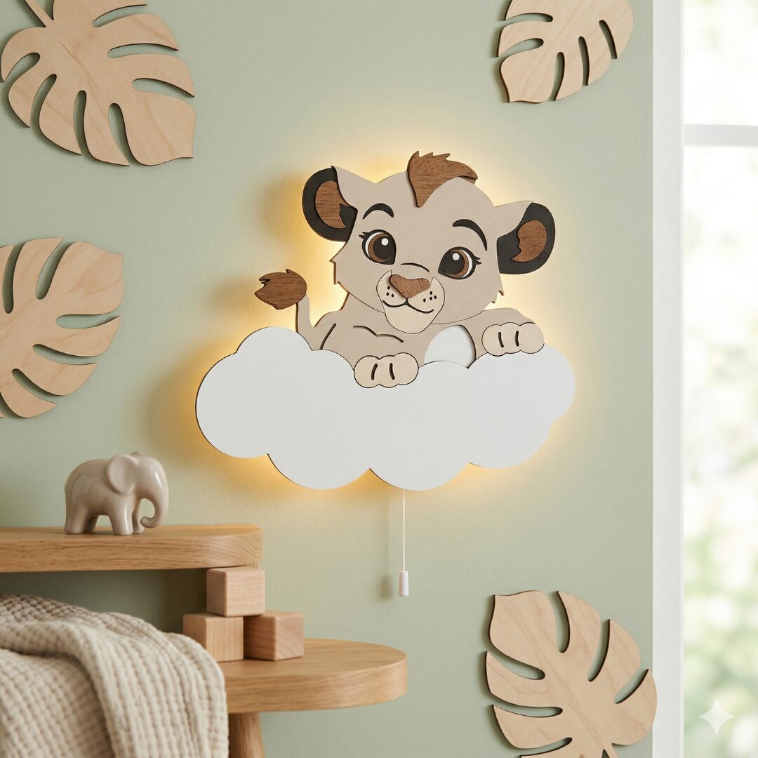 Gepersonaliseerde leeuwenwelp op wolk LED-wandnachtlamp | Houten LED nachtlamp Gepersonaliseerde leeuwenwelp op wolk LED-wandnachtlamp | Houten LED nachtlamp