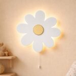Madeliefje LED-wandnachtlamp van hout | Houten LED nachtlamp