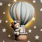 Wandnachtlamp beer in luchtballon | Houten LED nachtlamp