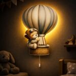 Wandnachtlamp beer in luchtballon | Houten LED nachtlamp