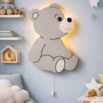 Zittend beertje LED-wandnachtlamp van hout | Houten LED nachtlamp