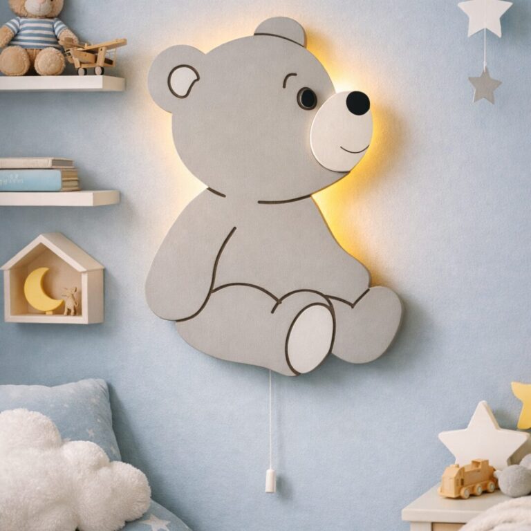 Zittend beertje LED-wandnachtlamp van hout | Houten LED nachtlamp